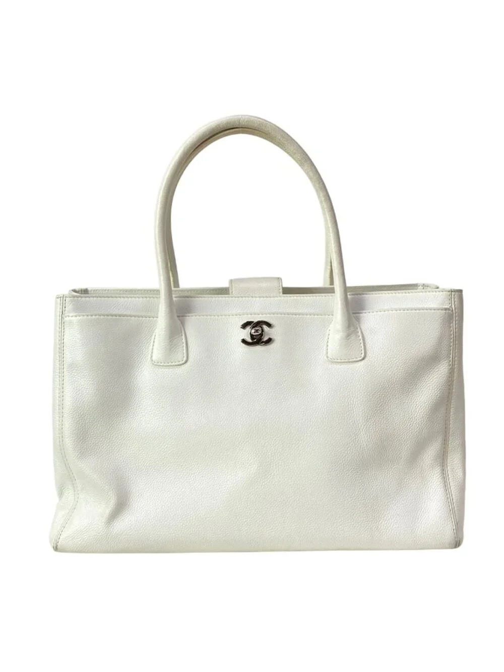 Chanel Tote Executive Line White Silver Leather